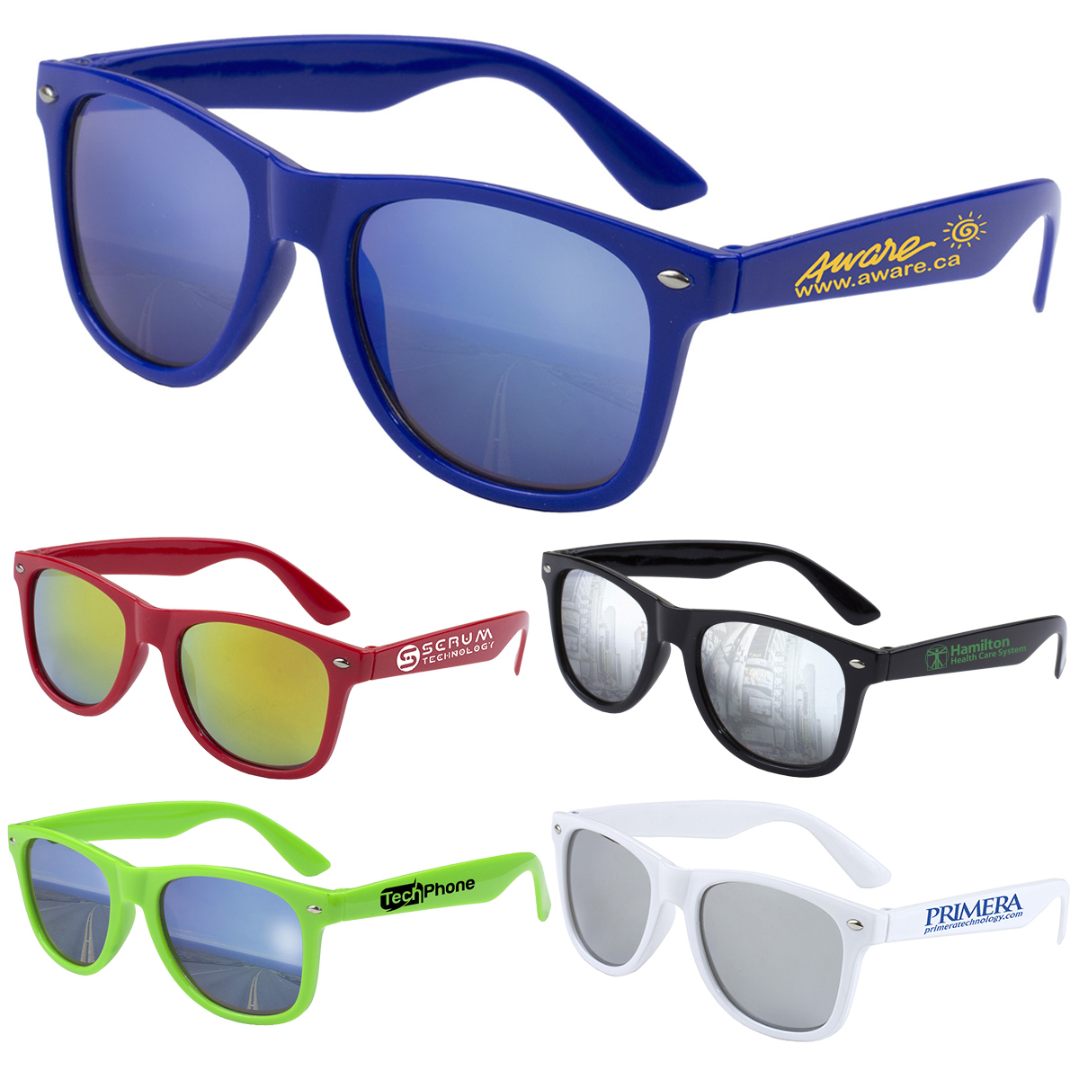 "Clairemont" Coloured Mirror Tint Lens Sunglasses with High Gloss Frame﻿